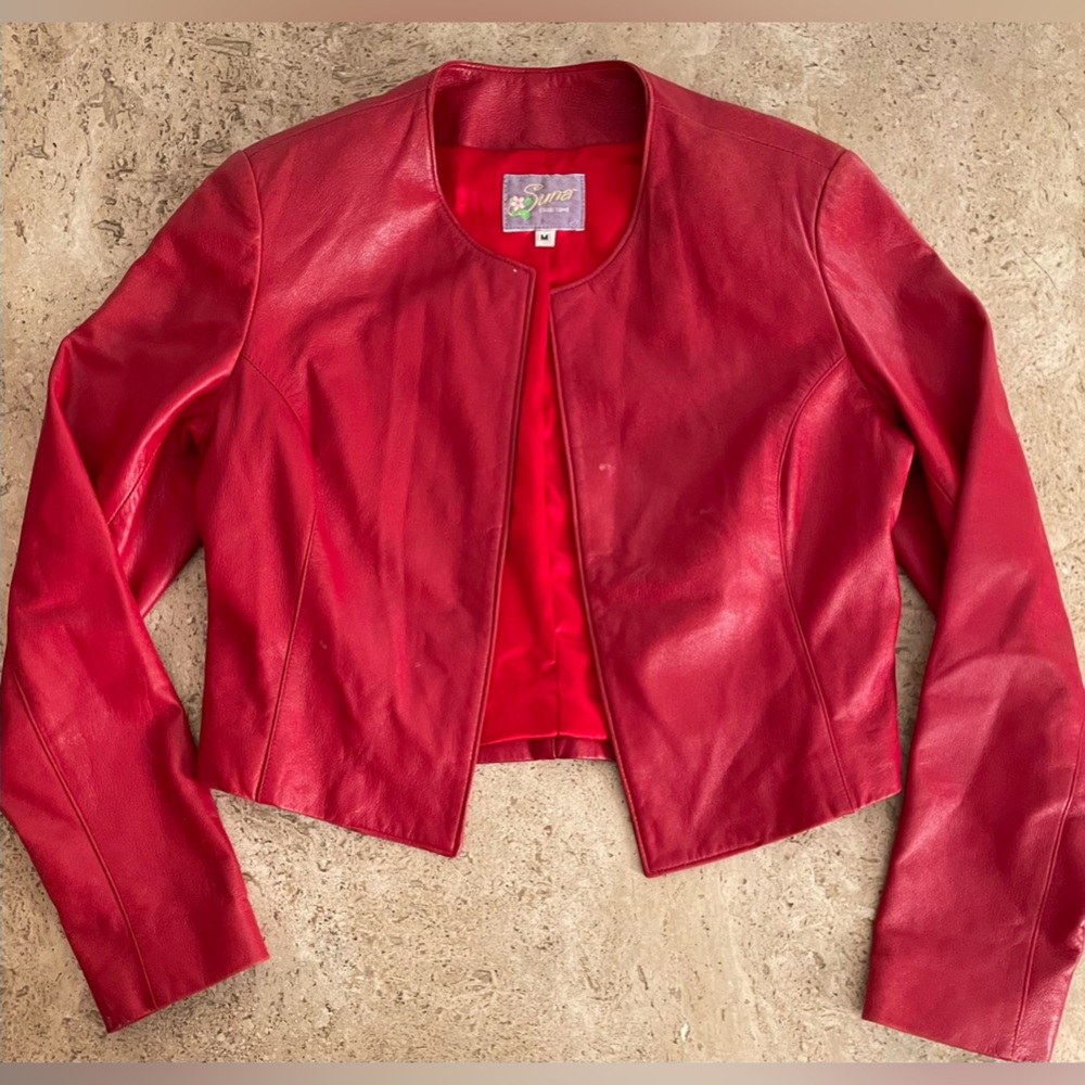 VINTAGE Leather Cropped Silk Lined Bolero Jacket